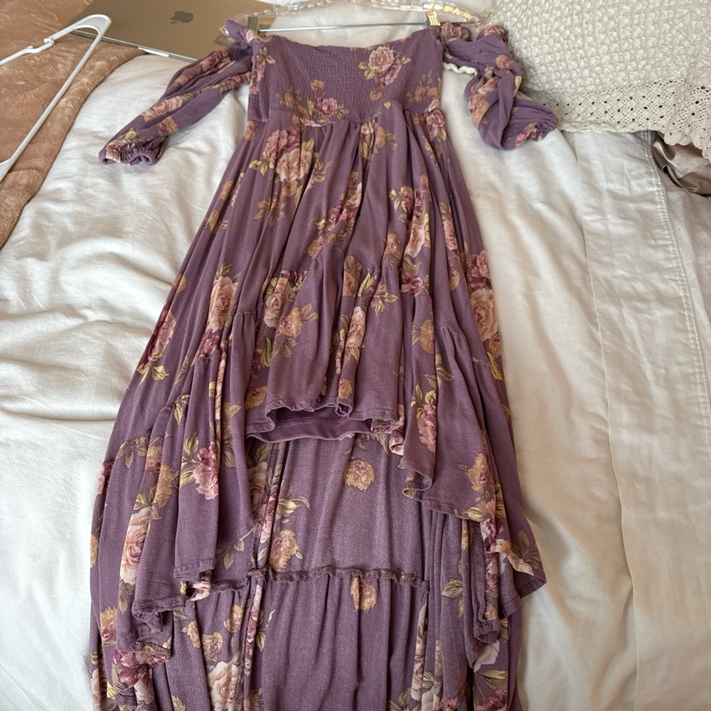 Altar'd State Mauve Floral Strapless Hi-Low Dress